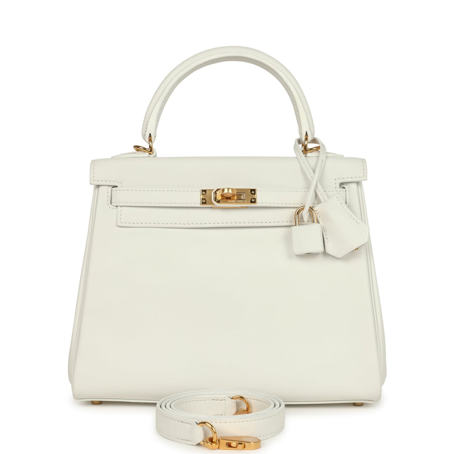 Hermes Kelly Retourne 25 New White Swift Gold Hardware