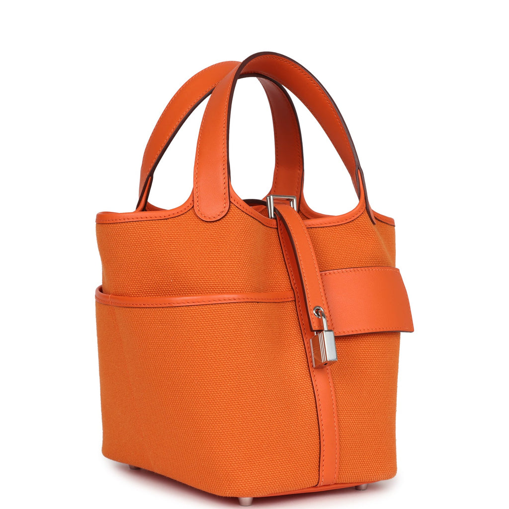 Picotin Cargo 18 Orange Swift and Toile Canvas Palladium Hardware