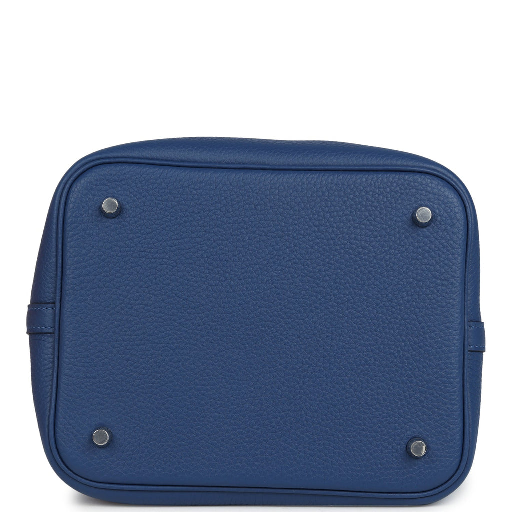 Picotin Lock 22 Bleu Tie Clemence Palladium Hardware