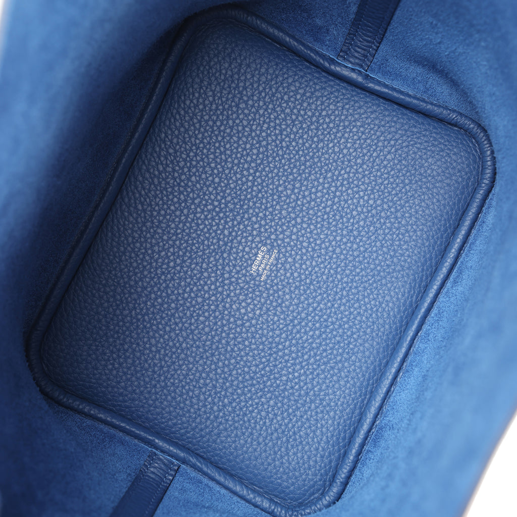 Picotin Lock 22 Bleu Tie Clemence Palladium Hardware