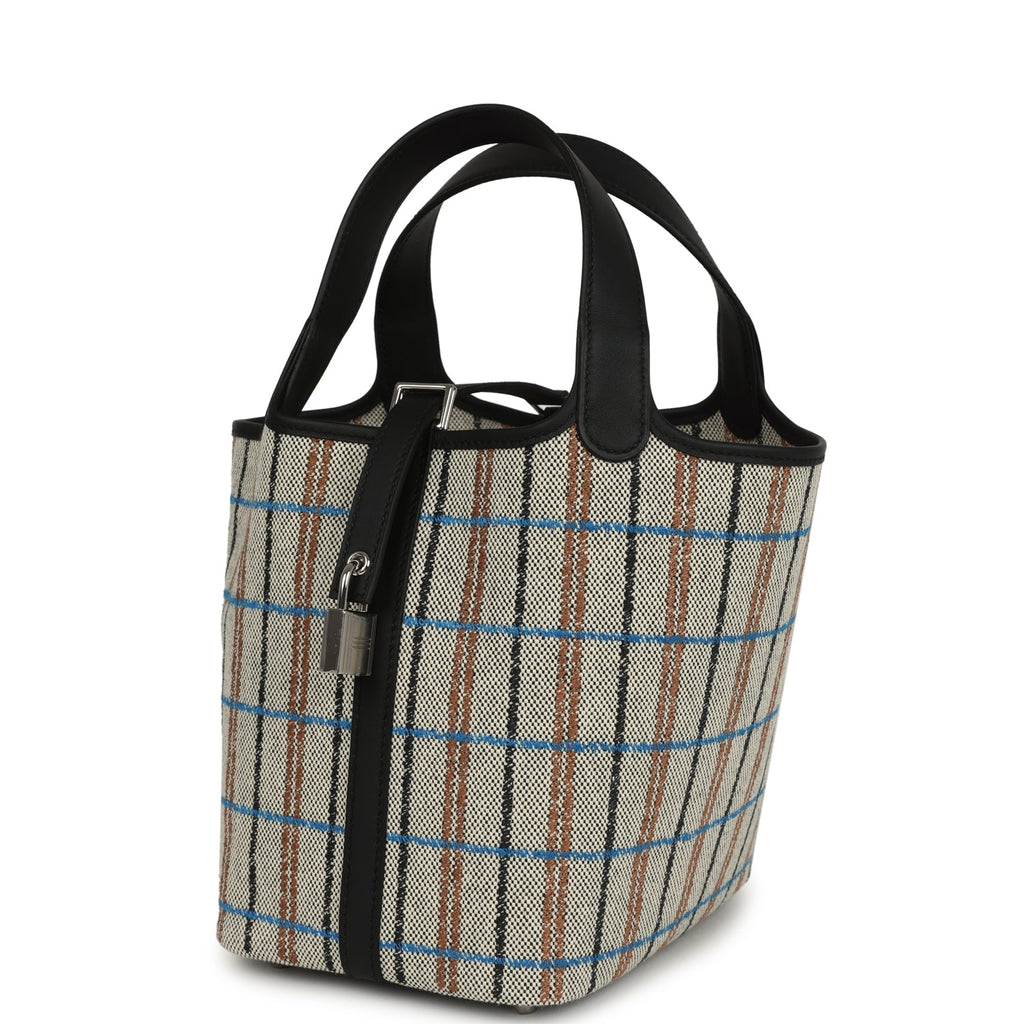 Picotin Lock 18 Black Swift and Ecru, Bleu, Black and Fauve Toile H Canvas Palladium Hardware