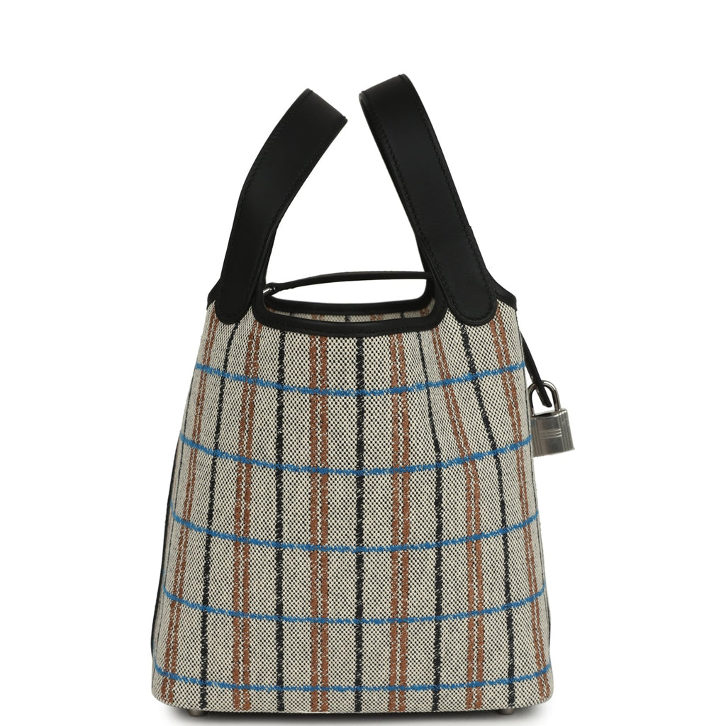 Picotin Lock 18 Black Swift and Ecru, Bleu, Black and Fauve Toile H Canvas Palladium Hardware