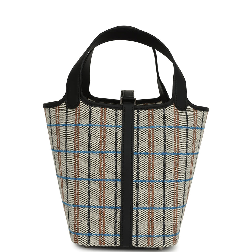 Picotin Lock 18 Black Swift and Ecru, Bleu, Black and Fauve Toile H Canvas Palladium Hardware