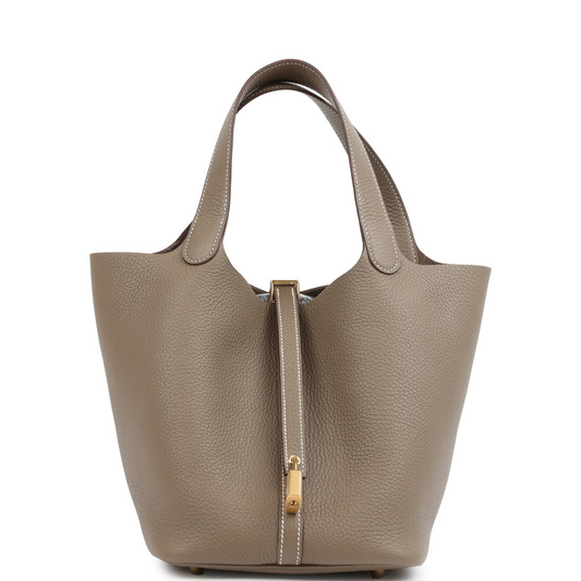 Picotin Lock 22 Etoupe Clemence Gold Hardware