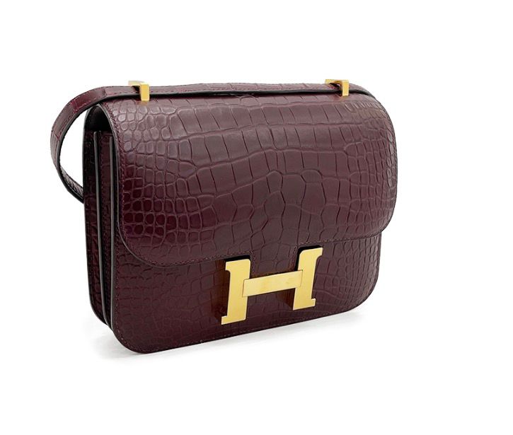Hermès Constance 18 Crocodile leather Wine Red  color  / Gold  Hardware 01