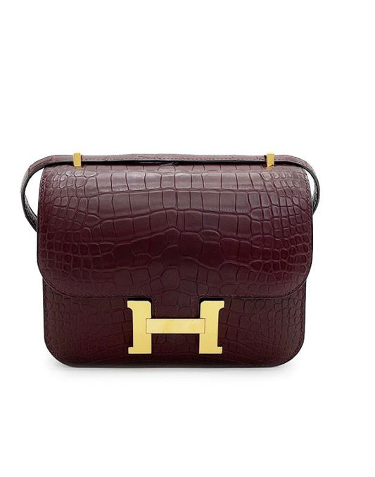 Hermès Constance 18 Crocodile leather Wine Red  color  / Gold  Hardware 01