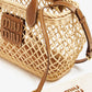 Leather edge knitted fabric handbag