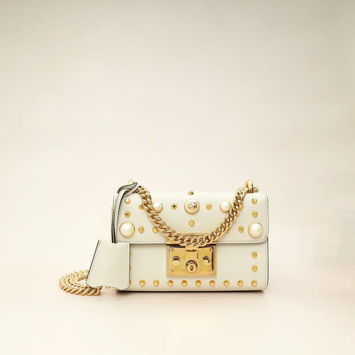 Gucci White Padlock Pearl Studs Small Shoulder