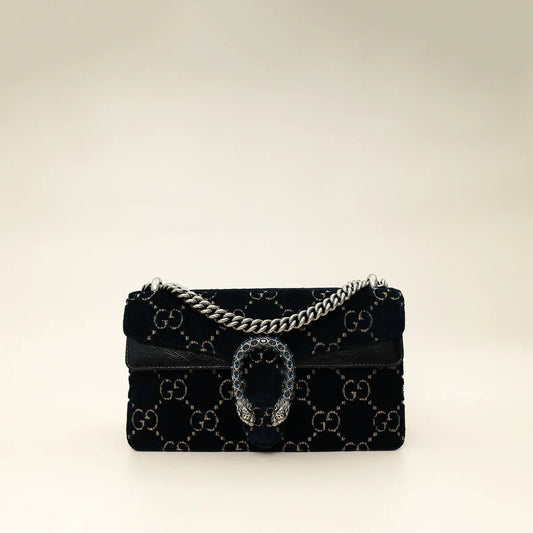 Gucci Navy Blue GG Velvet Dionysus Small Shoulder