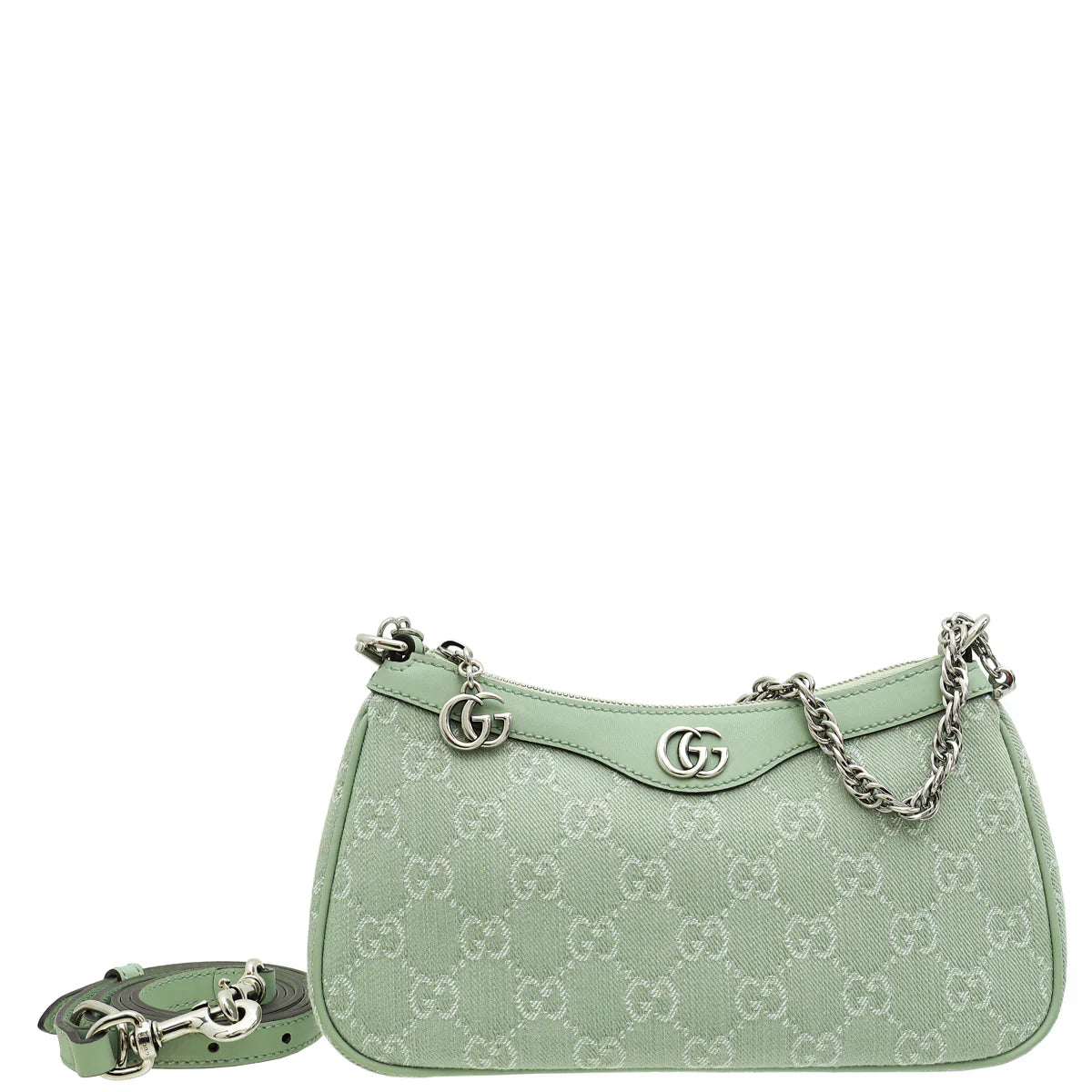 Gucci Pale Green GG Ophidia Denim Small Shoulder
