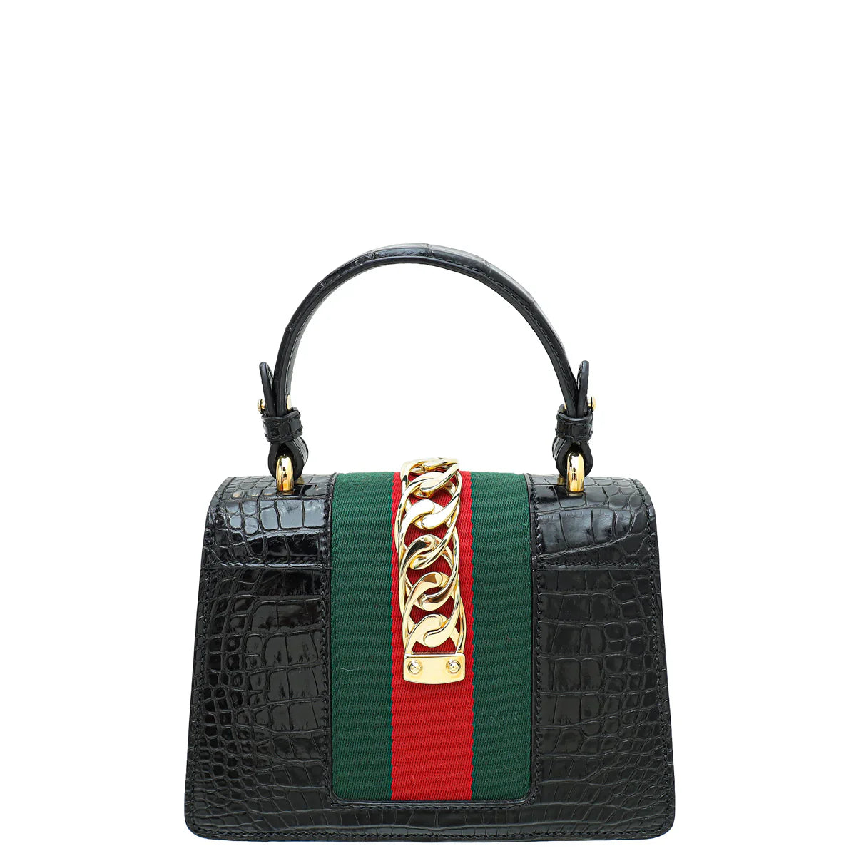 Gucci Shiny Black Alligator Sylvie Mini Top Handle