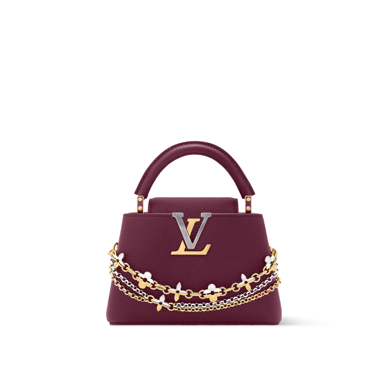 Capucines Mini Grained Leather Black Top Handle Bag