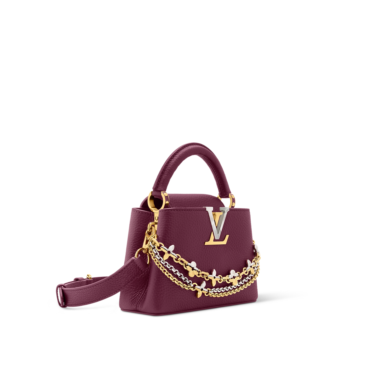 Capucines Mini Grained Leather Black Top Handle Bag