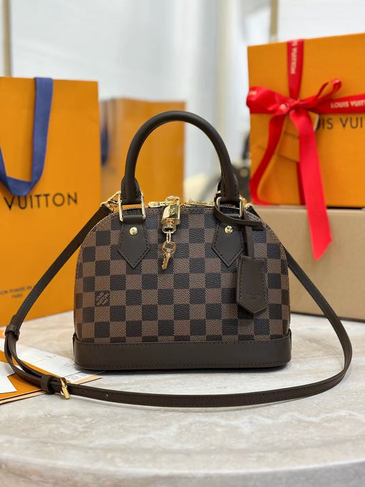Dome Satchel Checker Pattern Top Handle Bag