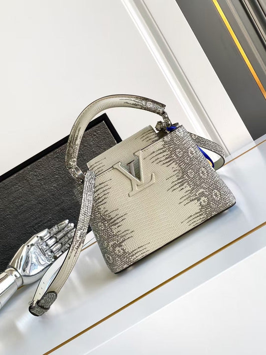 Capucines Mini Python Leather Off-White Top Handle Bag