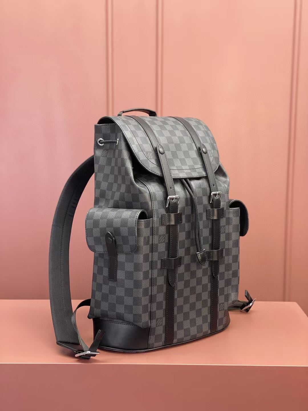 Christopher PM Damier Graphite Canvas Black Leather Backpack