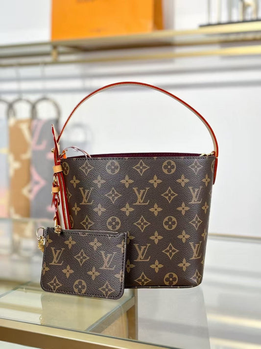 OnTheGo PM Monogram Canvas Brown Red Tote Bag