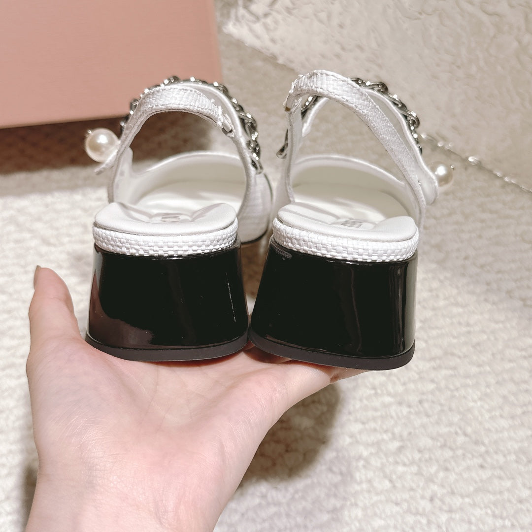 White and Black Heels Sandal