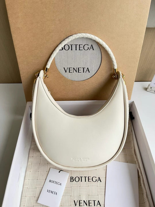 Curved Leather Hobo Bag with Braided Handle