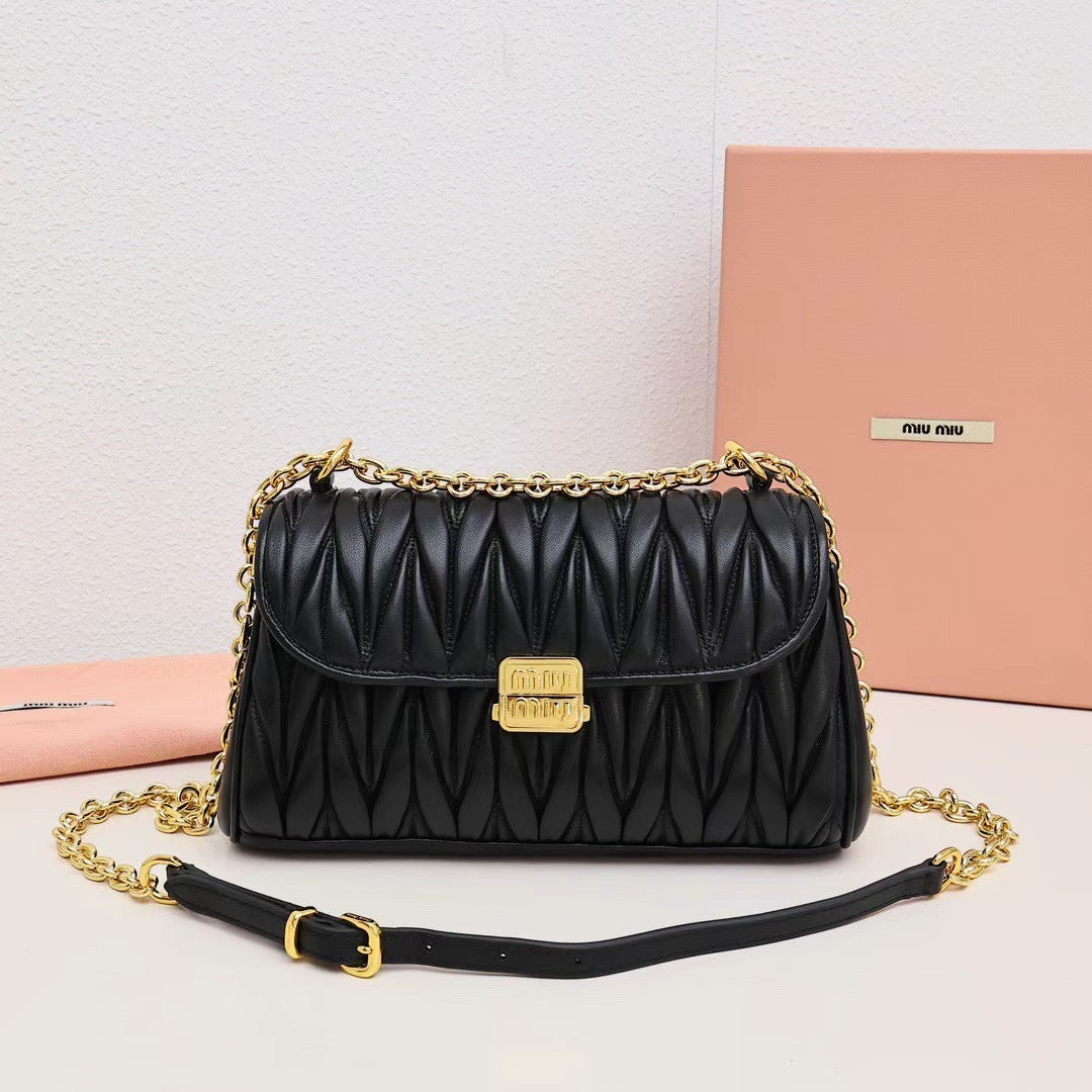 Quilted Chain-Shoulder Flap Bag