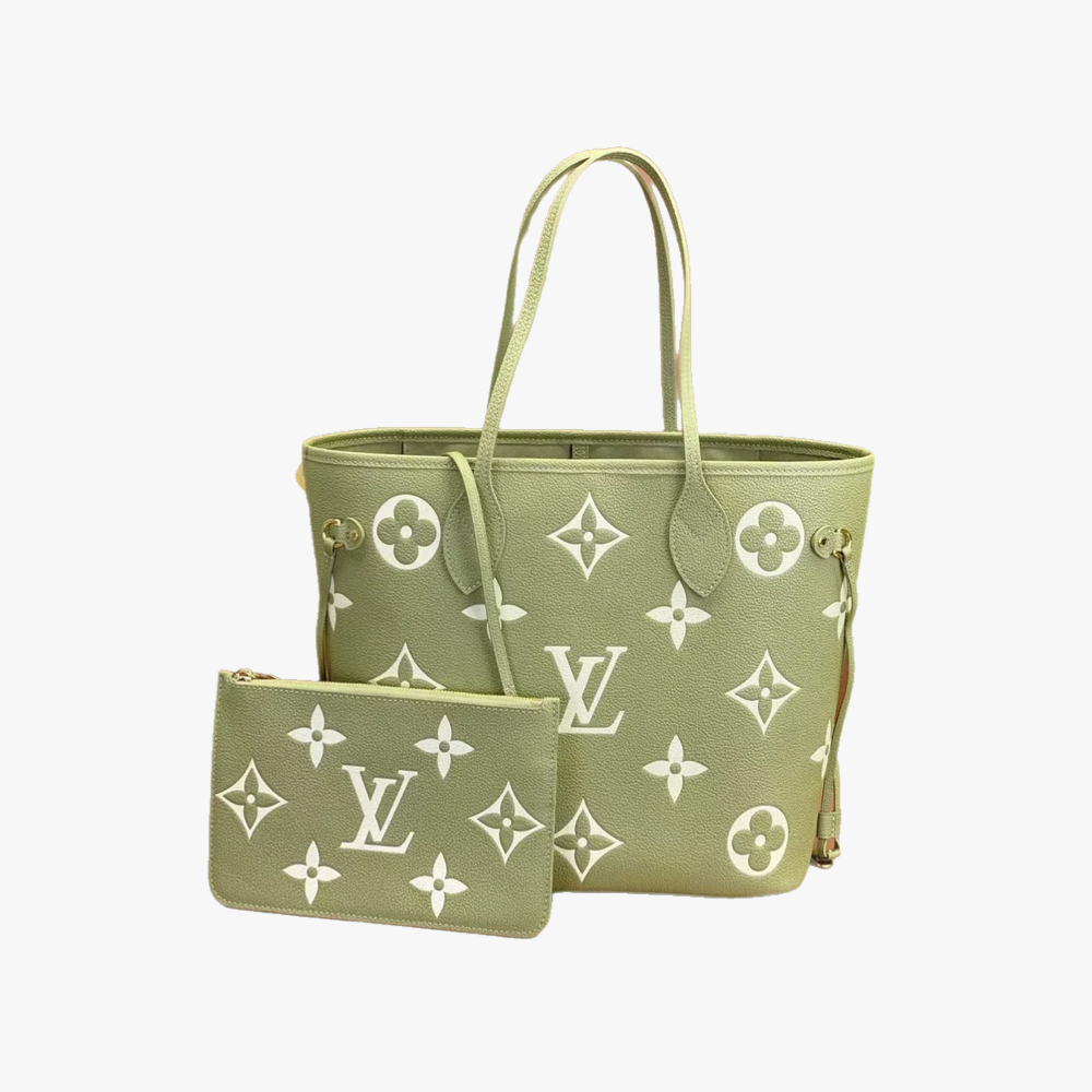 Neverfull MM Giant Monogram Green Leather Shoulder Bag