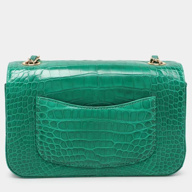 CHANEL Chanel Green USA Aliigator Small Classic Double Flap Bag