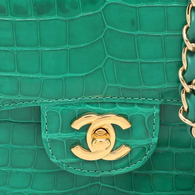 CHANEL Chanel Green USA Aliigator Small Classic Double Flap Bag