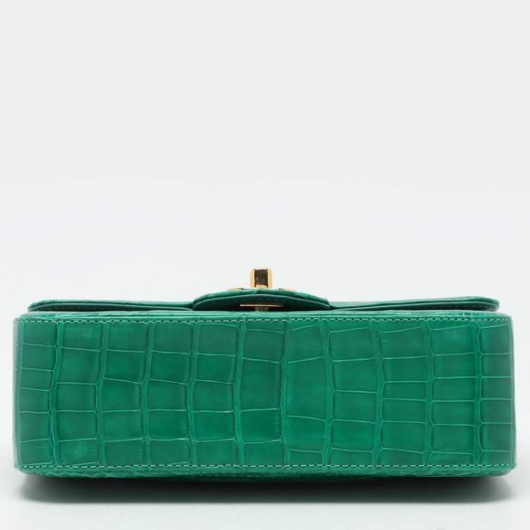 CHANEL Chanel Green USA Aliigator Small Classic Double Flap Bag