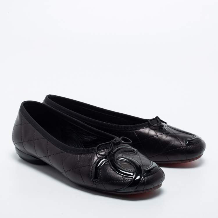 Chanel Black Quilted Leather Cambon Ballet Flats (Size 37) 01