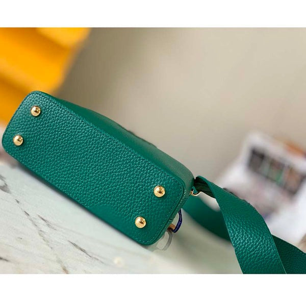 Capucines Mini Taurillon Leather Python Trim Top Handle Bag