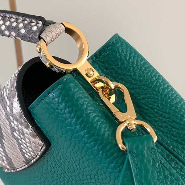 Capucines Mini Taurillon Leather Python Trim Top Handle Bag