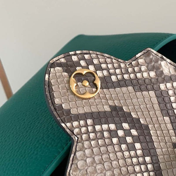 Capucines Mini Taurillon Leather Python Trim Top Handle Bag