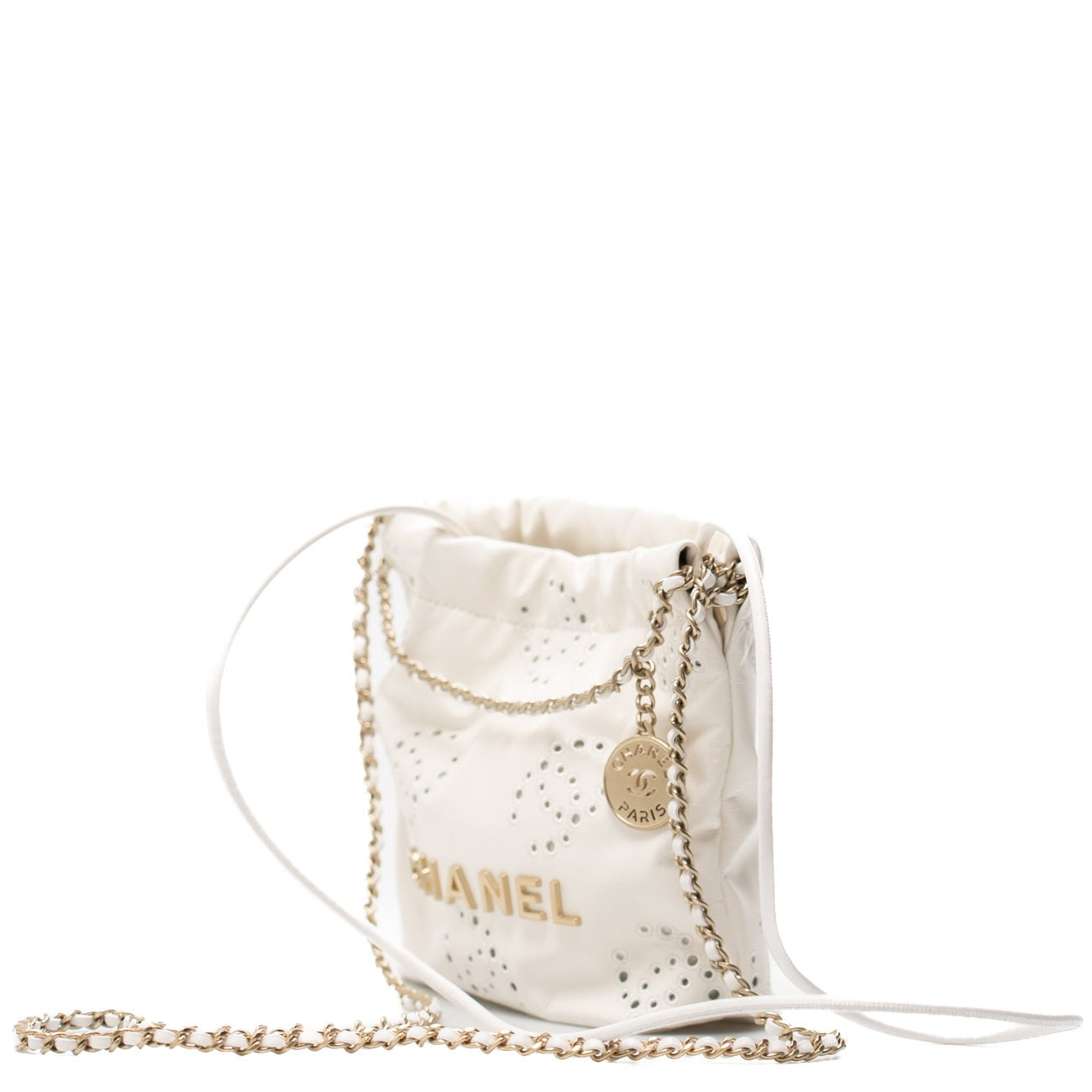 22 Mini White Shiny Calf Leather Handbag