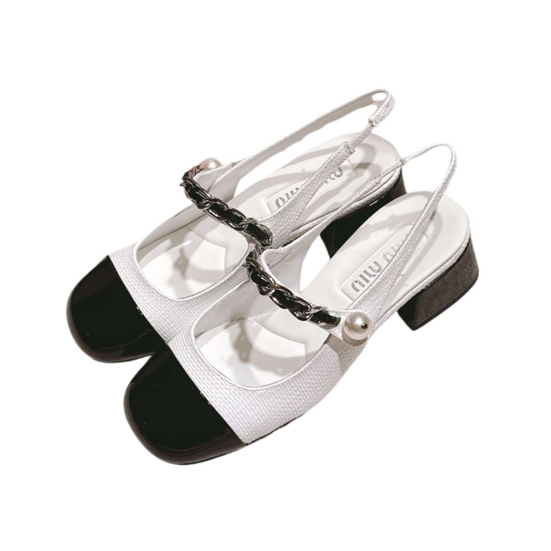 White and Black Heels Sandal