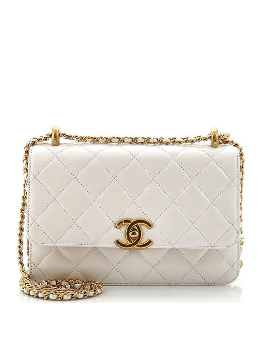Rectangular Quited Flap Chanel White Color
