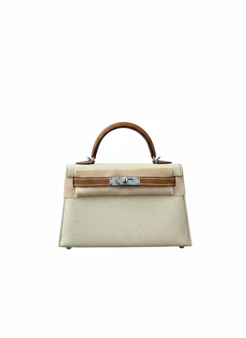 Hermès Mini Kelly Epsom White Brown / Silver Hardware 01