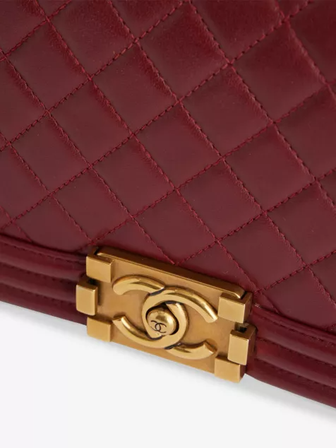 Lambskin Quilted Medium Boy Flap Dark Red