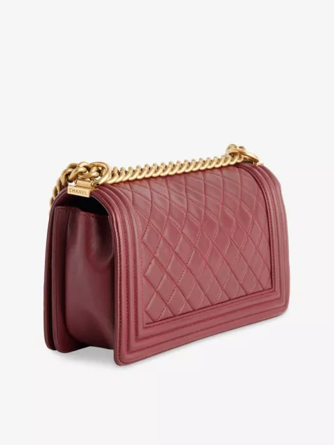 Lambskin Quilted Medium Boy Flap Dark Red