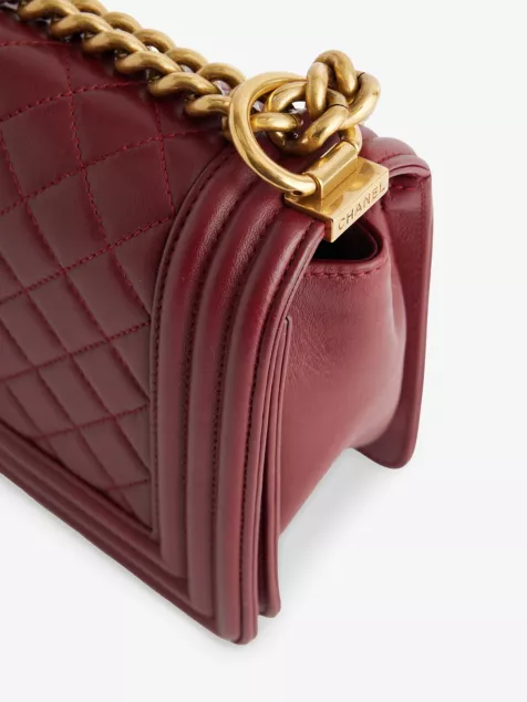 Lambskin Quilted Medium Boy Flap Dark Red