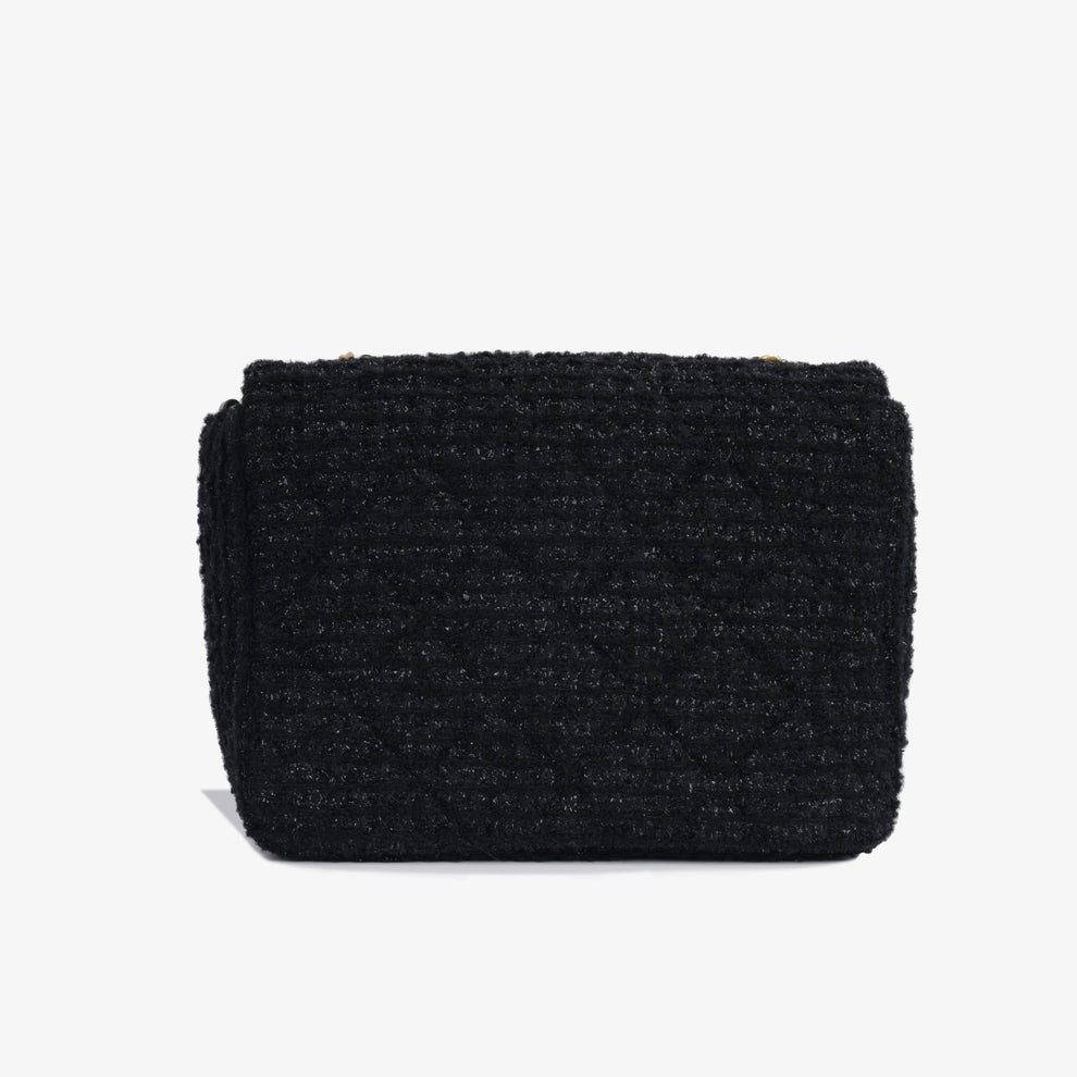 Black Square Tweed CC Flap Crossbody Bag