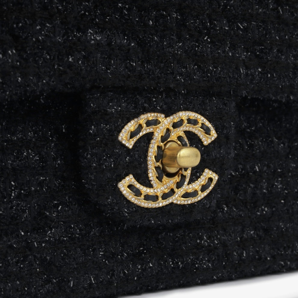 Black Square Tweed CC Flap Crossbody Bag