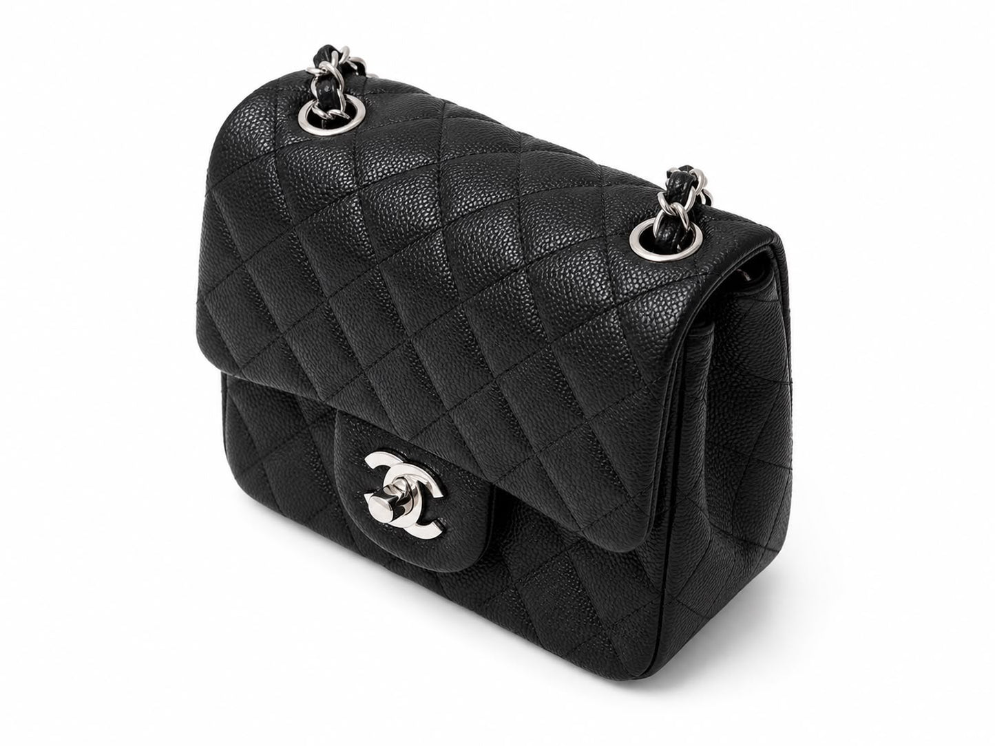 Quilted Classic Square Flap Bag in Leather - Black- Caviar Silver Hardware - Mini 18 CM 01