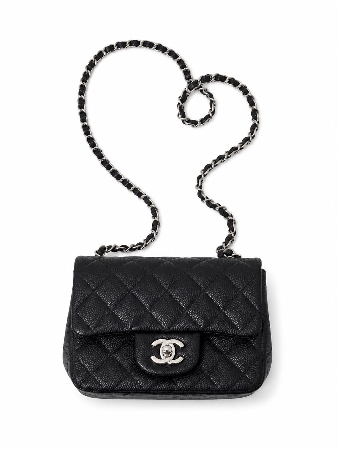 Quilted Classic Square Flap Bag in Leather - Black- Caviar Silver Hardware - Mini 18 CM 01