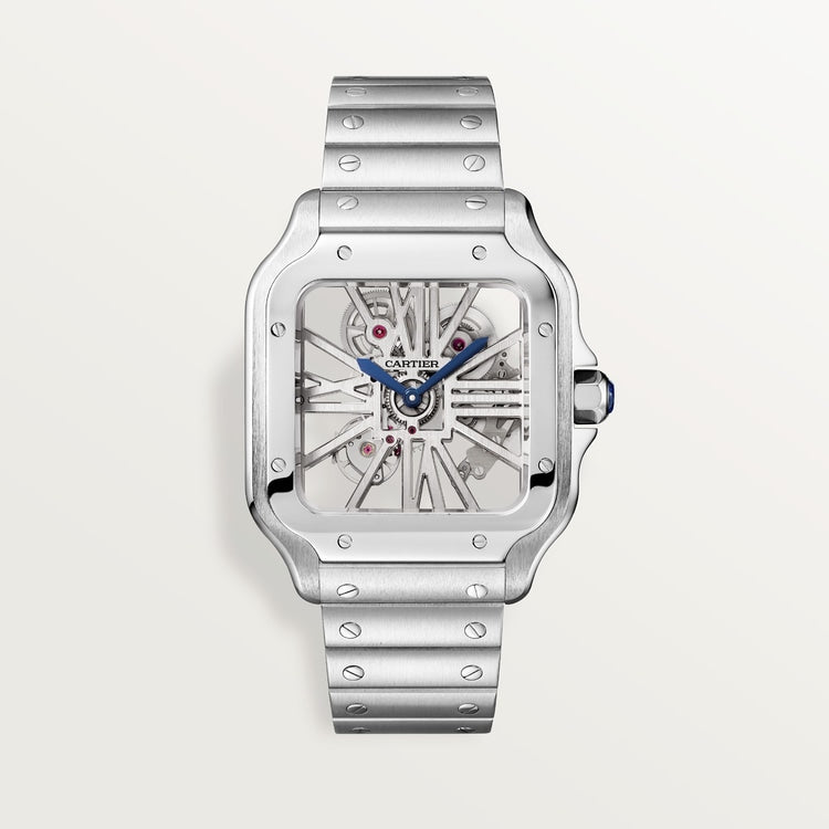 Santos de Cartier Large 39.8mm Steel Blue Crown Skeleton Dial Steel Bracelet Manual-Winding Watch