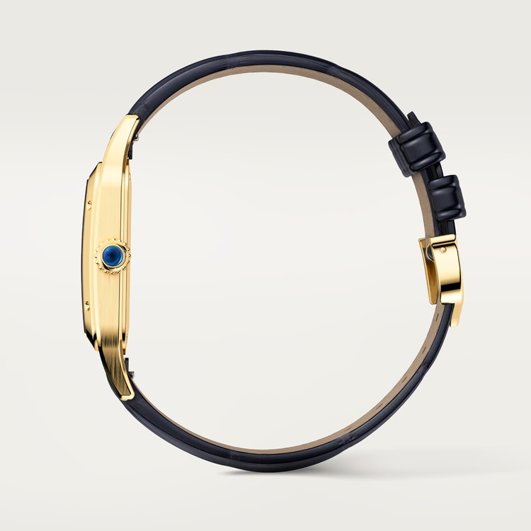 Santos-Dumont Large 43.5mm x 31.4mm Yellow Gold Blue Satin-Brushed Dial Alligator Strap Quartz Watch