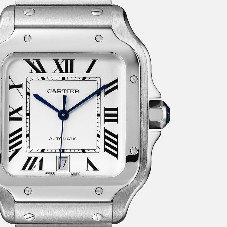 Santos de Cartier Large 39.8mm Steel Blue Crown Silvered Opaline Dial Steel Bracelet Self-Winding Watch