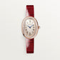 Baignoire Small 31.4mm x 23.09mm Rose Gold Diamond Case Diamond Crown Silvered Dial Red Alligator Strap Quartz Watch