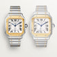 Santos de Cartier Medium 35.1mm Steel Yellow Gold Blue Crown Silvered Opaline Dial Steel Bracelet Automatic Watch