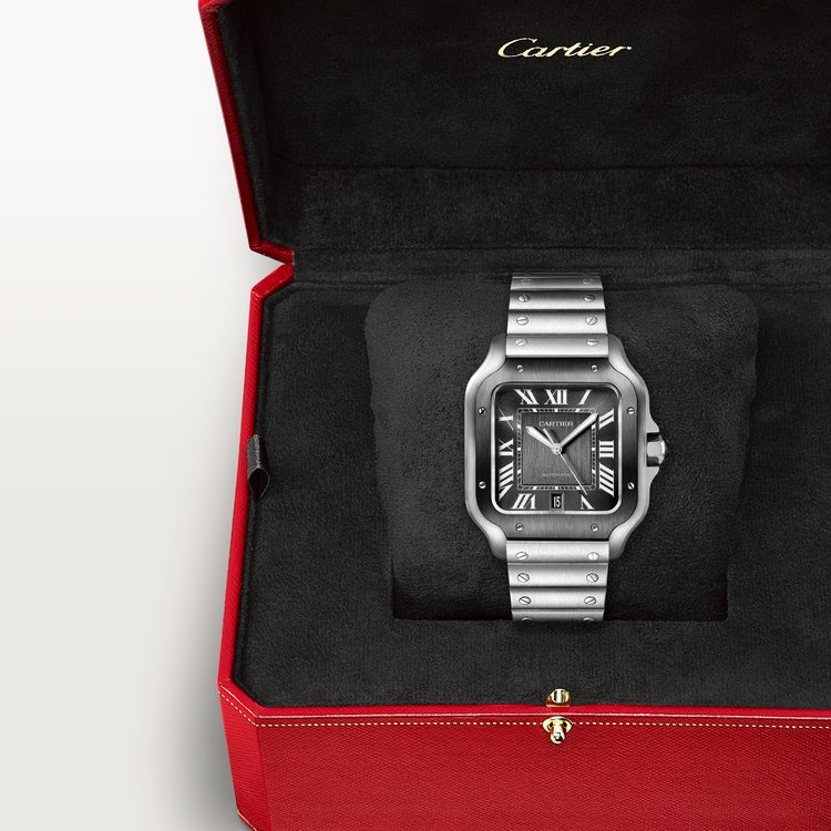 Santos de Cartier Large 39.8mm Steel ADLC Bezel Gray Dial Steel Bracelet Self-Winding Watch