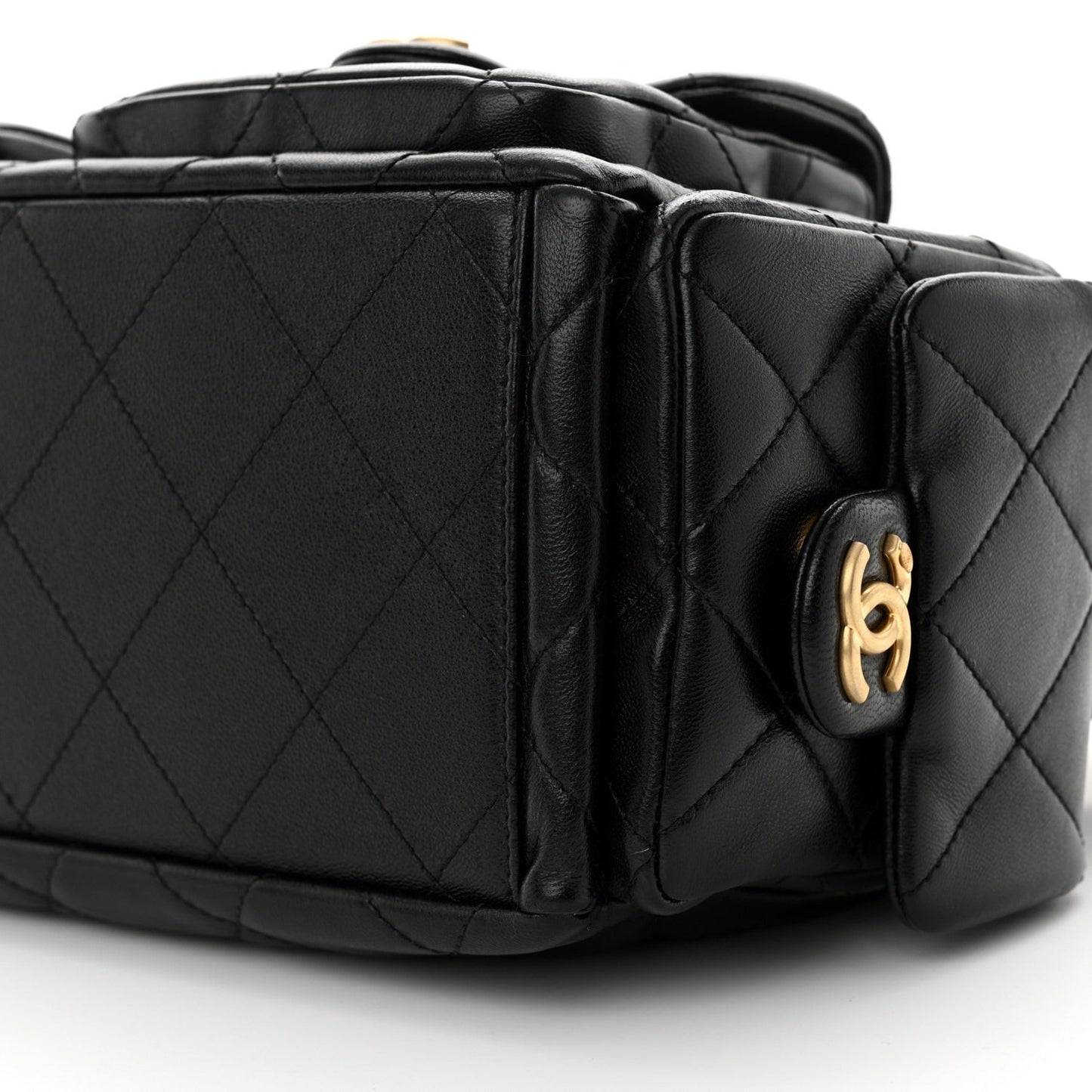 Shiny Lambskin Quilted Trendy Pockets Hobo Black